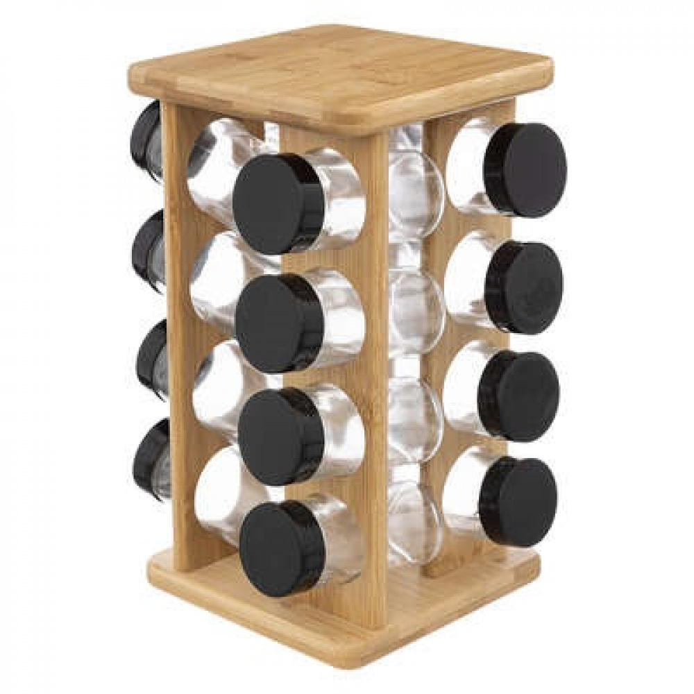Rotating Spice Rack, ALL BAMBOO SQUARE ORGANIZER, 18 x 18 x H 29 cm, Nature in the group Storage / Kitchen storage / Kitchen cabinet organizers / Spice racks at SmartaSaker.se (42758)