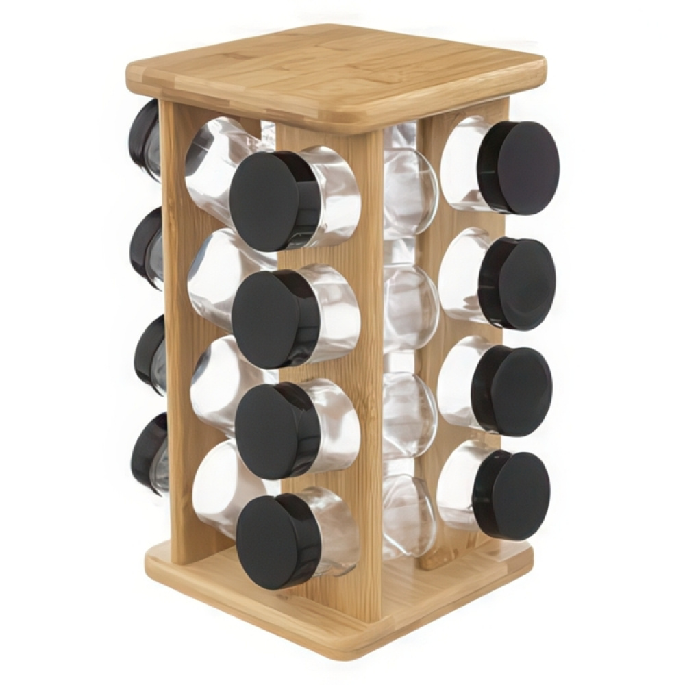 Rotating Spice Rack, ALL BAMBOO SQUARE ORGANIZER, 18 x 18 x H 29 cm, Nature in the group Storage / Kitchen storage / Kitchen cabinet organizers / Spice racks at SmartaSaker.se (42758)