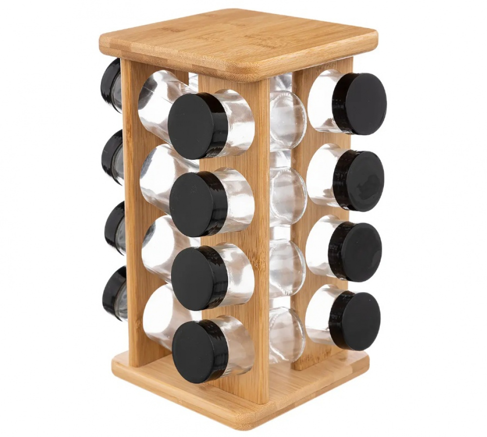 Rotating Spice Rack, ALL BAMBOO SQUARE ORGANIZER, 18 x 18 x H 29 cm, Nature in the group Storage / Kitchen storage / Kitchen cabinet organizers / Spice racks at SmartaSaker.se (42758)