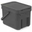 Bin for organic waste, BRABANTIA SORT & GO WASTE BIN, 6 L, Dark Grey Bin for organic waste, BRABANTIA SORT & GO WASTE BIN, 6 L, Dark Grey