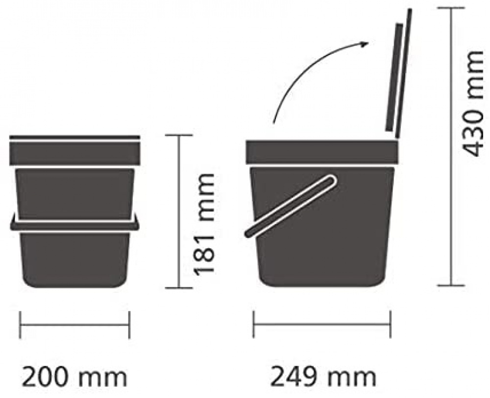 Bin for organic waste, BRABANTIA SORT & GO WASTE BIN, 6 L, Dark Grey in the group Storage / Cleaning and waste sorting / Waste sorting at SmartaSaker.se (42763)