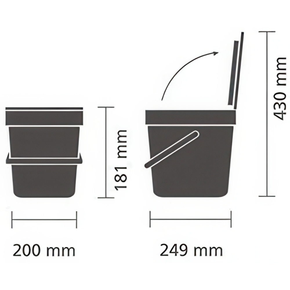 Bin for organic waste, BRABANTIA SORT & GO WASTE BIN, 6 L, Dark Grey in the group Storage / Cleaning and waste sorting / Waste sorting at SmartaSaker.se (42763)