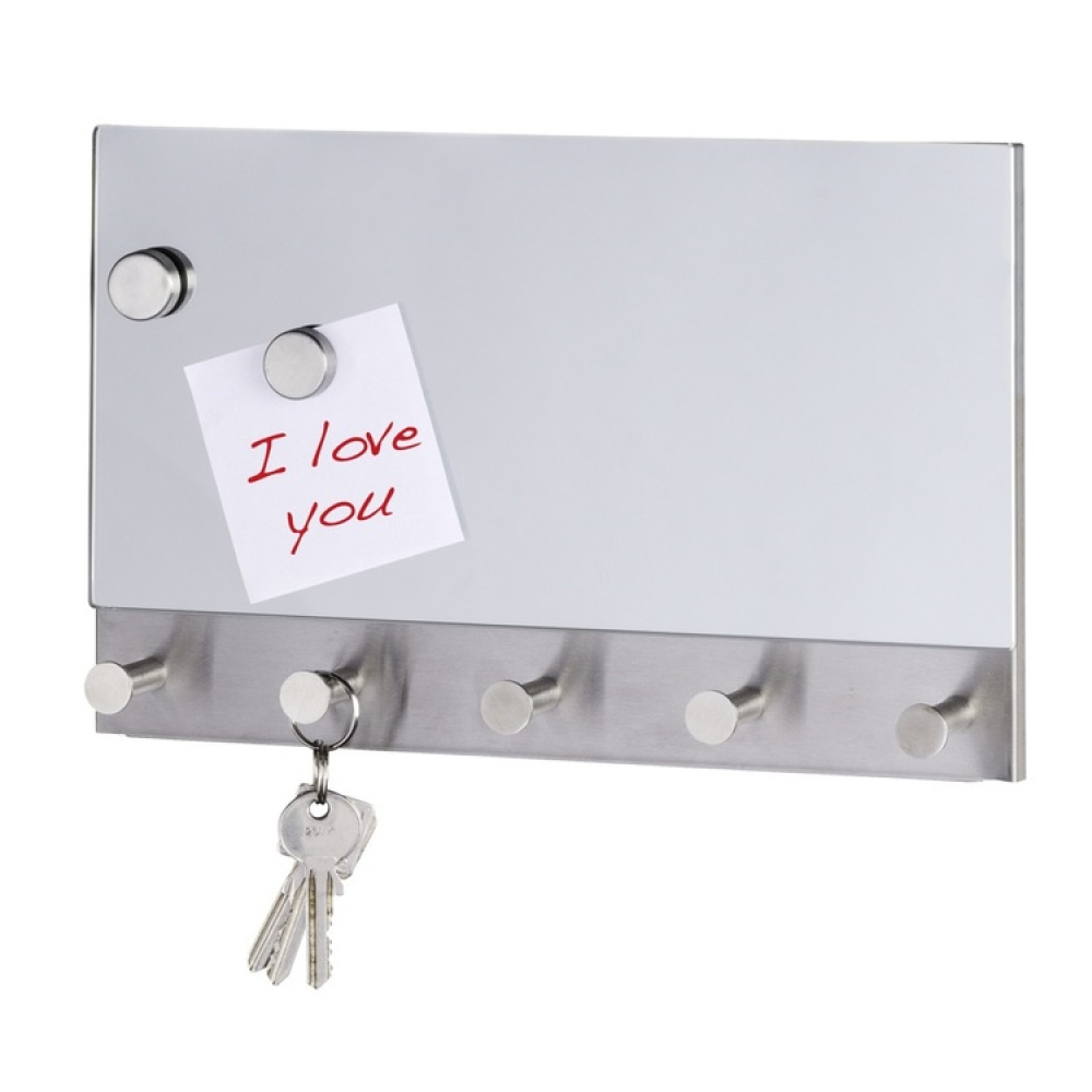 Mirror / Magnetic board with hooks, WENKO, 30 x H 19cm, Silver in the group Storage / Hallway storage / Hooks and hangers at SmartaSaker.se (42794)