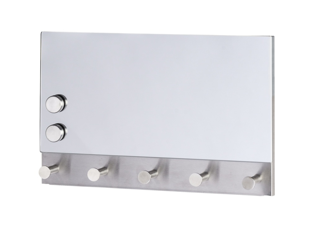Mirror / Magnetic board with hooks, WENKO, 30 x H 19cm, Silver in the group Storage / Hallway storage / Hooks and hangers at SmartaSaker.se (42794)