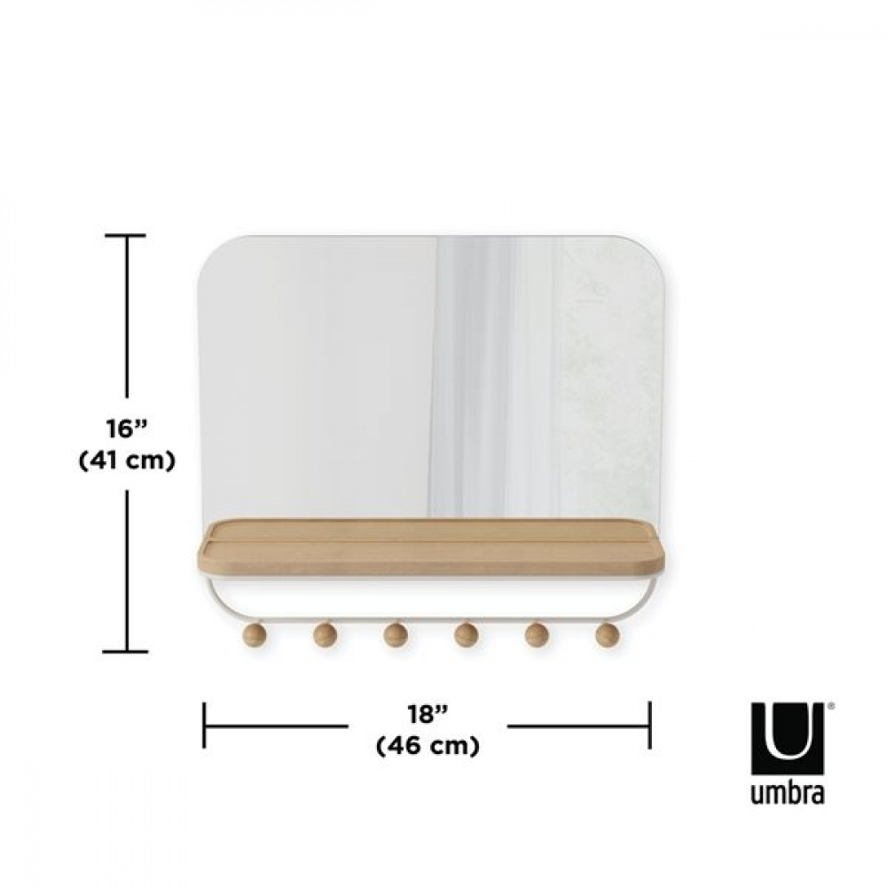  Mirror with Shelf and hooks, ESTIQUE, Umbra, 46 x 10 x H 41 cm, White / Nature in the group Storage / Hallway storage / Hooks and hangers at SmartaSaker.se (42795)