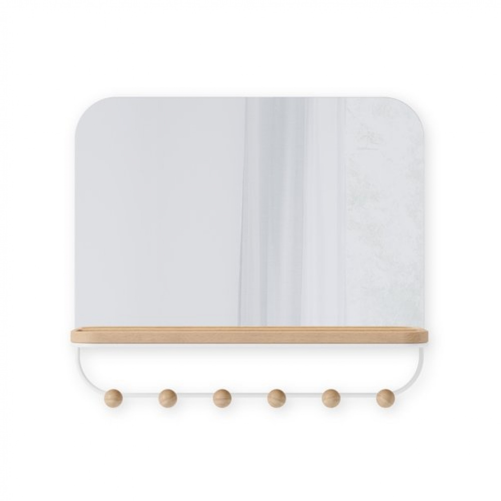  Mirror with Shelf and hooks, ESTIQUE, Umbra, 46 x 10 x H 41 cm, White / Nature in the group Storage / Hallway storage / Hooks and hangers at SmartaSaker.se (42795)