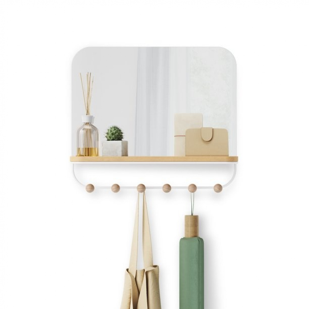  Mirror with Shelf and hooks, ESTIQUE, Umbra, 46 x 10 x H 41 cm, White / Nature in the group Storage / Hallway storage / Hooks and hangers at SmartaSaker.se (42795)
