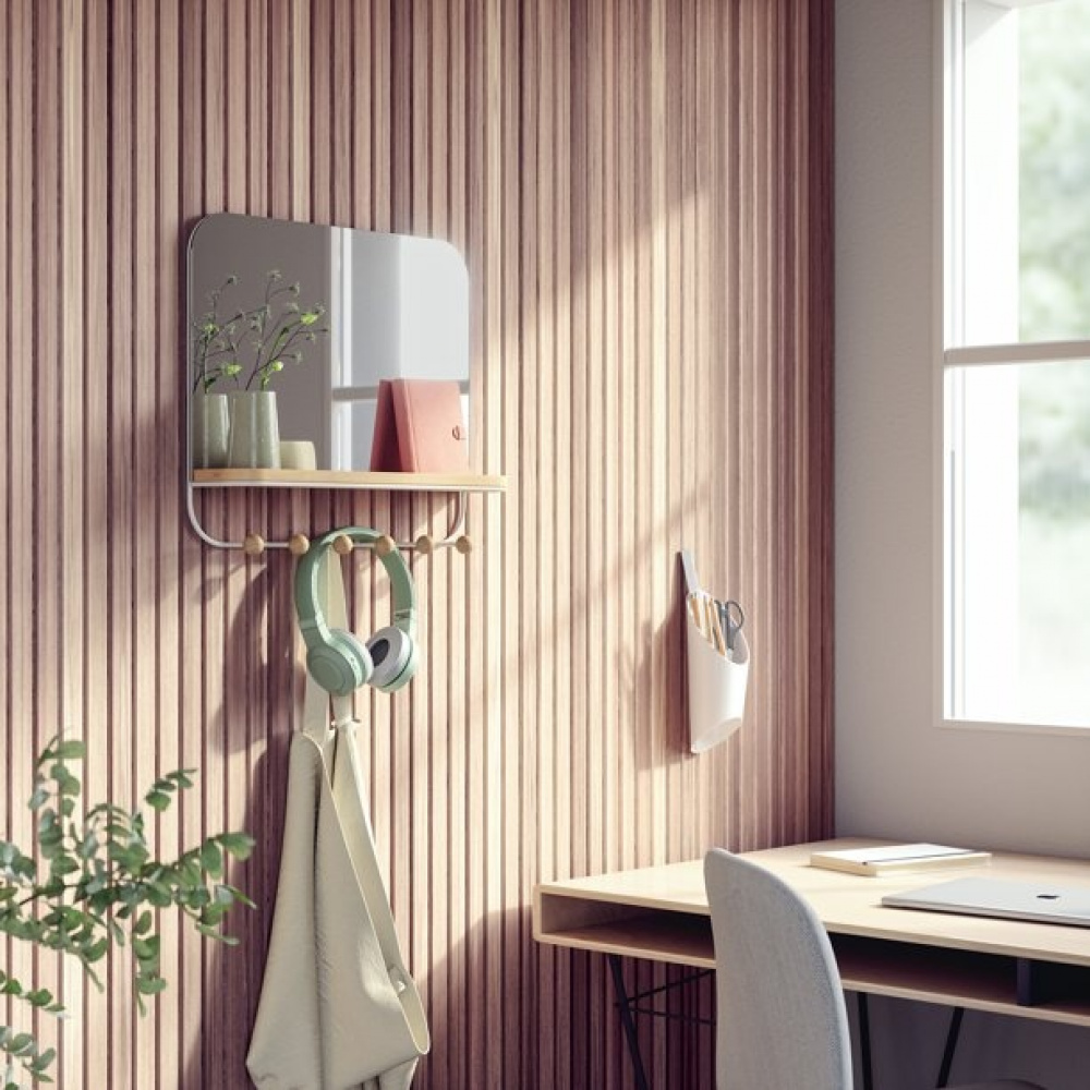  Mirror with Shelf and hooks, ESTIQUE, Umbra, 46 x 10 x H 41 cm, White / Nature in the group Storage / Hallway storage / Hooks and hangers at SmartaSaker.se (42795)