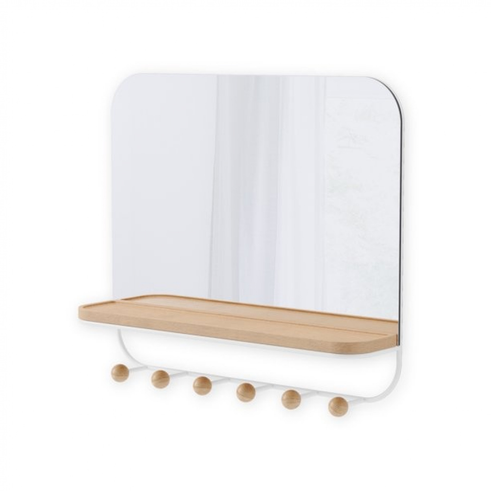  Mirror with Shelf and hooks, ESTIQUE, Umbra, 46 x 10 x H 41 cm, White / Nature in the group Storage / Hallway storage / Hooks and hangers at SmartaSaker.se (42795)