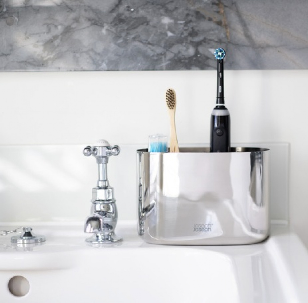Stand for electric toothbrushes, EASY STORE LUXE, 18 x 9 x H 11,5 cm, Joseph Joseph, Stainless-steel in the group Storage / Bathroom storage at SmartaSaker.se (42861)