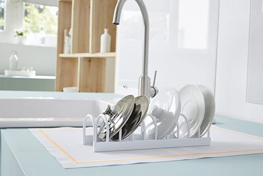 Saucers & small lids Organiser, 10 Slots, KITCHEN RACK, 24,5 x 7 x H6 cm, White in the group Storage / Kitchen storage / Kitchen cabinet organizers at SmartaSaker.se (42865)