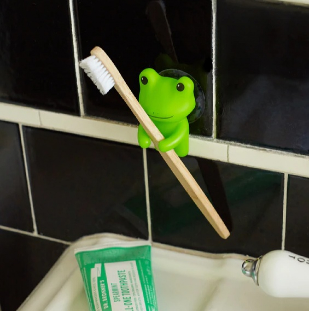 Toothbrush holder with suction, FROG, 4 x 5 x H 6 cm, Green in the group Storage / Bathroom storage at SmartaSaker.se (42929)