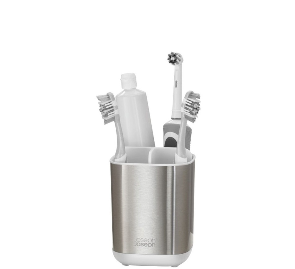  Caddy for electric toothbrushes, EASY STORE STEEL, 9 x 9 x H 12,7 cm Joseph Joseph, Steel / White in the group Storage / Bathroom storage at SmartaSaker.se (42936)