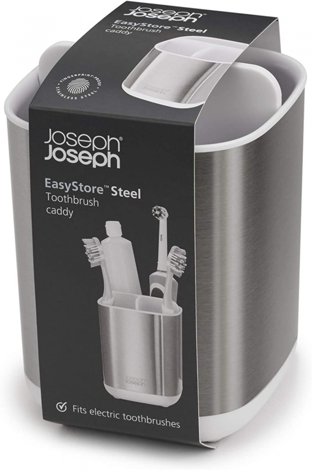  Caddy for electric toothbrushes, EASY STORE STEEL, 9 x 9 x H 12,7 cm Joseph Joseph, Steel / White in the group Storage / Bathroom storage at SmartaSaker.se (42936)