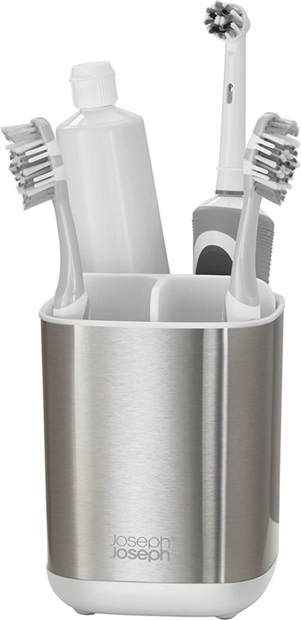  Caddy for electric toothbrushes, EASY STORE STEEL, 9 x 9 x H 12,7 cm Joseph Joseph, Steel / White in the group Storage / Bathroom storage at SmartaSaker.se (42936)