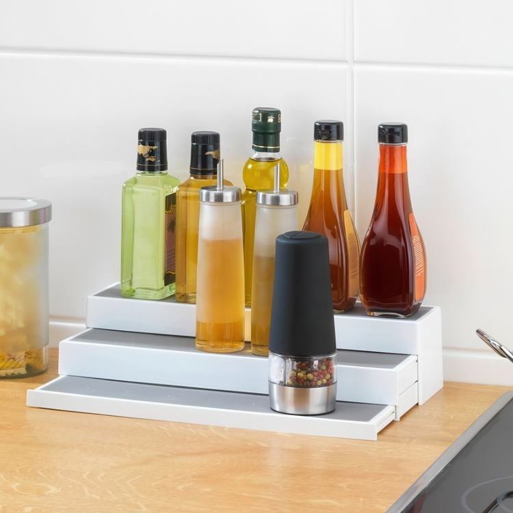 Mini-shelf with 3 extendable shelves, STEPS, white / grey in the group Storage / Kitchen storage / Kitchen cabinet organizers at SmartaSaker.se (42994)