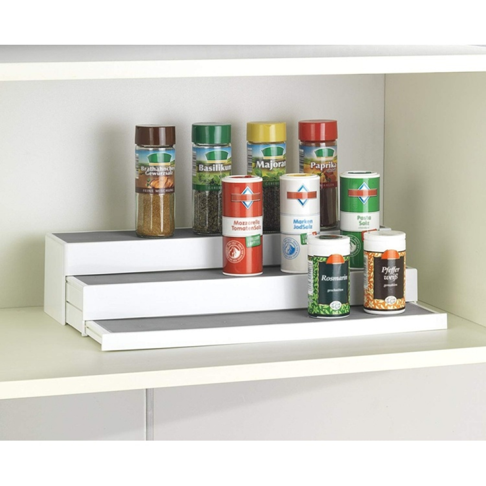 Mini-shelf with 3 extendable shelves, STEPS, white / grey in the group Storage / Kitchen storage / Kitchen cabinet organizers at SmartaSaker.se (42994)