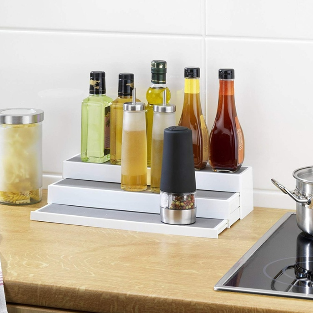 Mini-shelf with 3 extendable shelves, STEPS, white / grey in the group Storage / Kitchen storage / Kitchen cabinet organizers at SmartaSaker.se (42994)