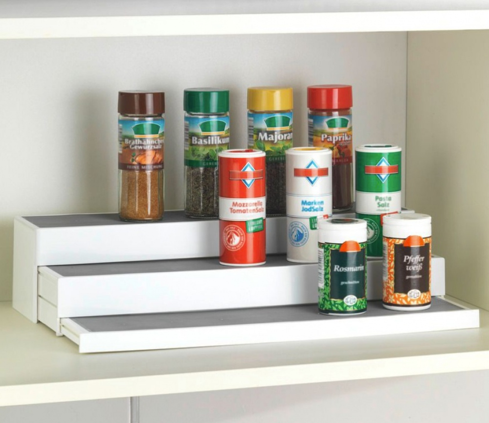 Mini-shelf with 3 extendable shelves, STEPS, white / grey in the group Storage / Kitchen storage / Kitchen cabinet organizers at SmartaSaker.se (42994)