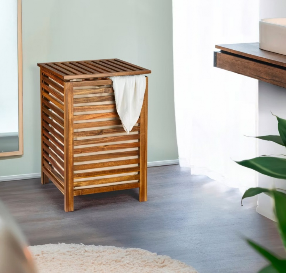 Laundry Basket in acacia, 56 L, FONDI, 45 x 45 x H 65 cm, Brown in the group Storage / Laundry and care / Laundry baskets at SmartaSaker.se (43089)