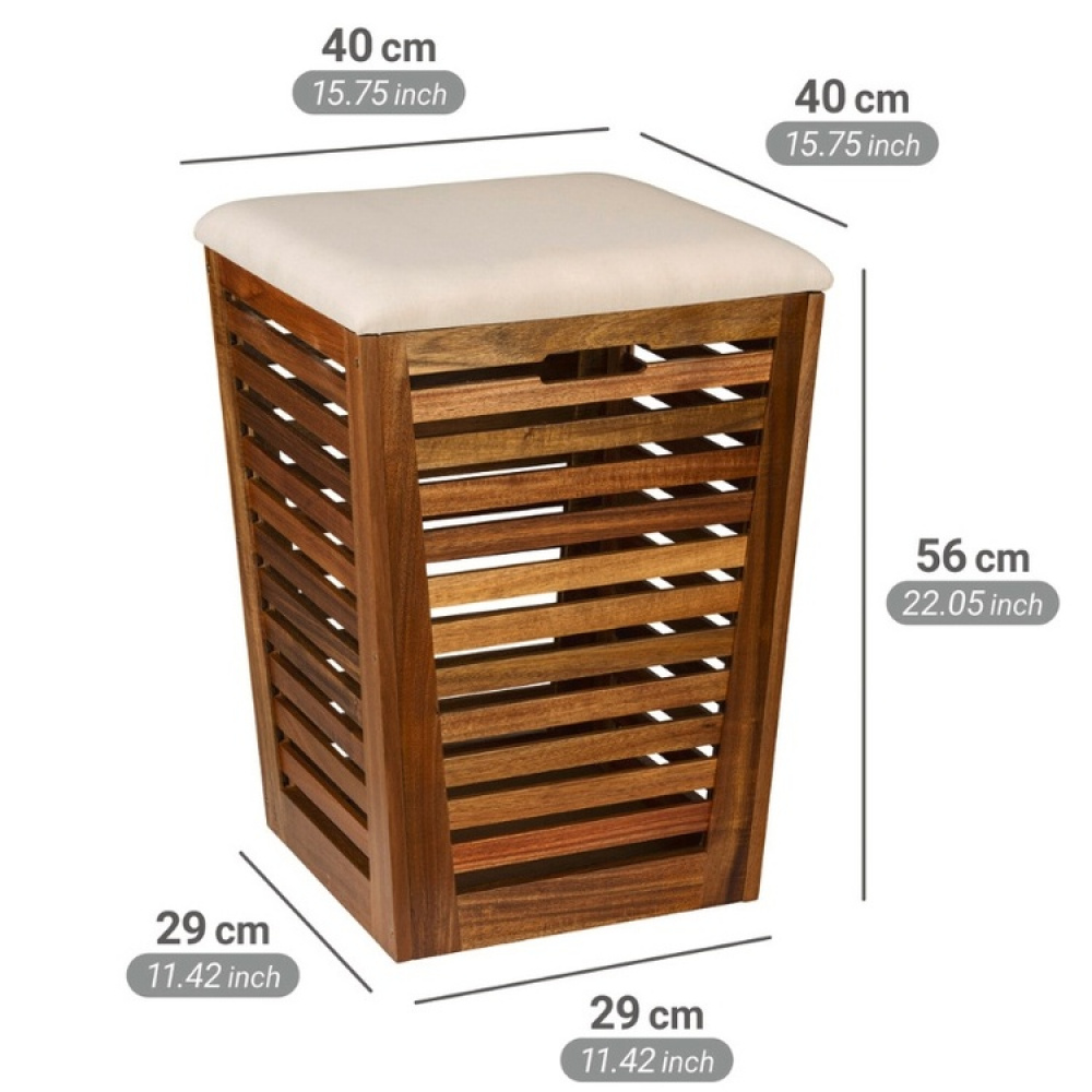 Stool in acacia with storage, FONDI, 40 x 40 x H 56 cm, Brown / offwhite in the group Storage / Laundry and care / Laundry baskets at SmartaSaker.se (43090)