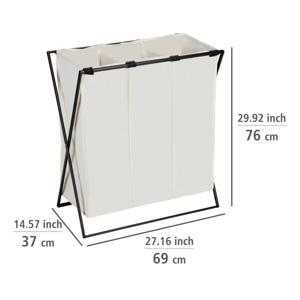 Laundry Bin, 3 Compartments, 145 L, TRIO XL, 69 x 37 x H 76 cm, Beige / Black in the group Storage / Laundry and care / Laundry baskets at SmartaSaker.se (43094)