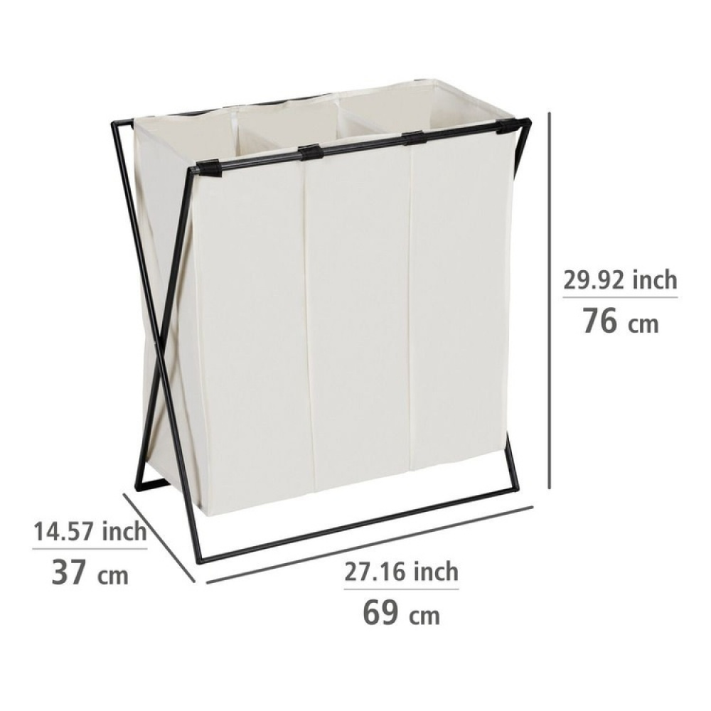 Laundry Bin, 3 Compartments, 145 L, TRIO XL, 69 x 37 x H 76 cm, Beige / Black in the group Storage / Laundry and care / Laundry baskets at SmartaSaker.se (43094)