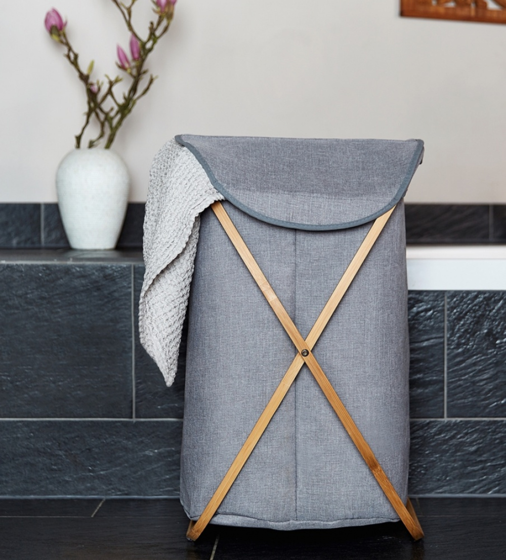 Laundry basket with bamboo frame, BAHRI, 40 x 30 X H 60 cm, Grey in the group Storage / Laundry and care / Laundry baskets at SmartaSaker.se (43095)