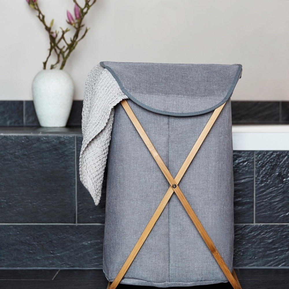 Laundry basket with bamboo frame, BAHRI, 46 x 30 X H 68 cm, Grey in the group Storage / Laundry and care / Laundry baskets at SmartaSaker.se (43095)