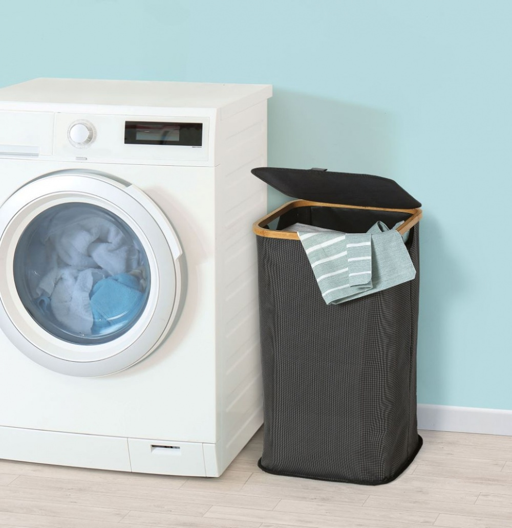 Laundry basket with lid, PORTABIANCHERIA, 35,5 x 35,5 x H 58,5cm, Grey / Bamboo in the group Storage / Laundry and care / Laundry baskets at SmartaSaker.se (43097)
