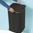 Laundry basket with lid, PORTABIANCHERIA, 35,5 x 35,5 x H 58,5cm, Grey / Bamboo
