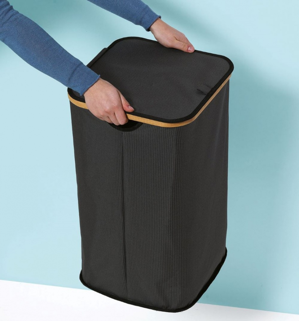 Laundry basket with lid, PORTABIANCHERIA, 35,5 x 35,5 x H 58,5cm, Grey / Bamboo in the group Storage / Laundry and care / Laundry baskets at SmartaSaker.se (43097)