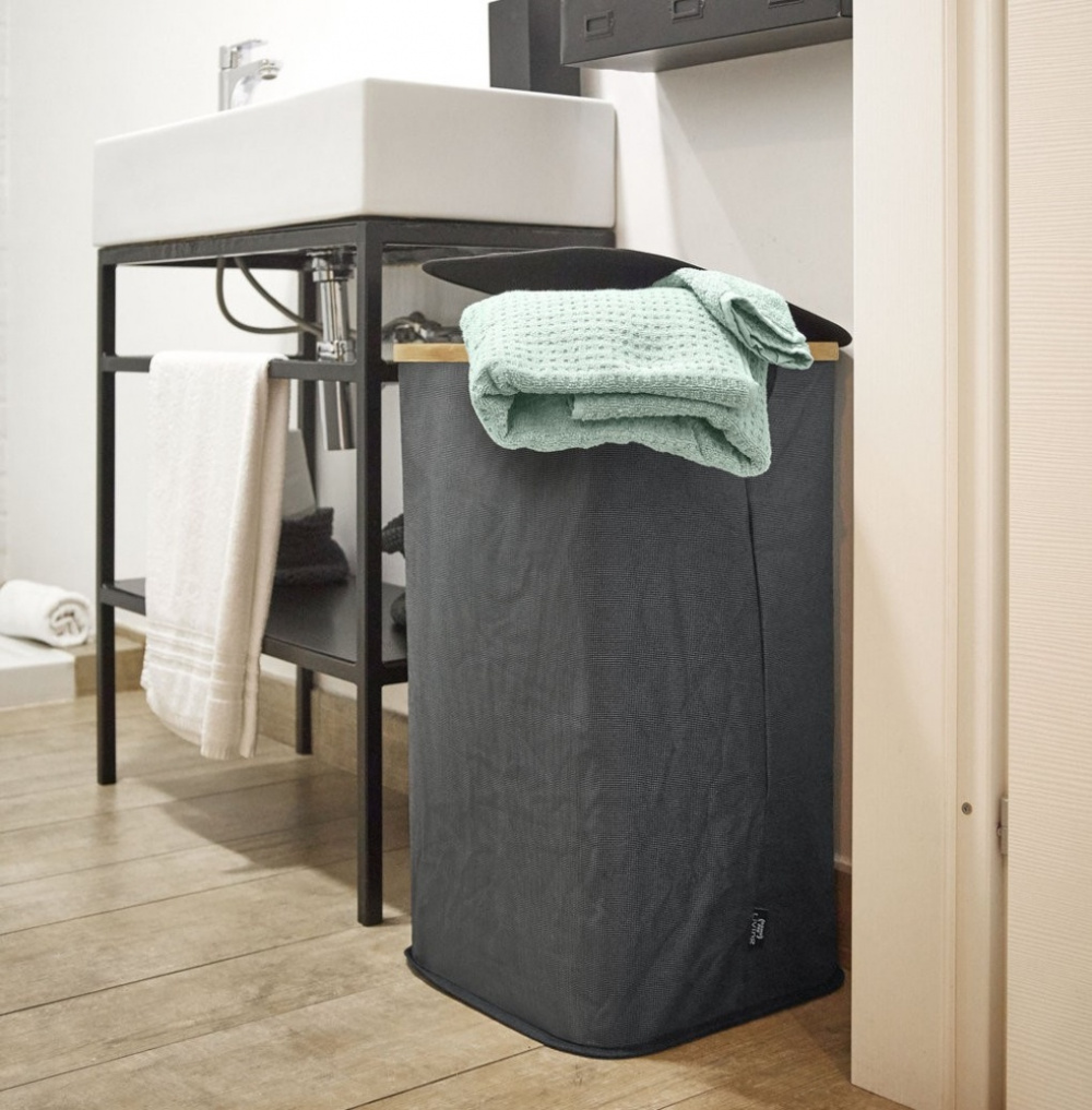 Laundry basket with lid, PORTABIANCHERIA, 35,5 x 35,5 x H 58,5cm, Grey / Bamboo in the group Storage / Laundry and care / Laundry baskets at SmartaSaker.se (43097)