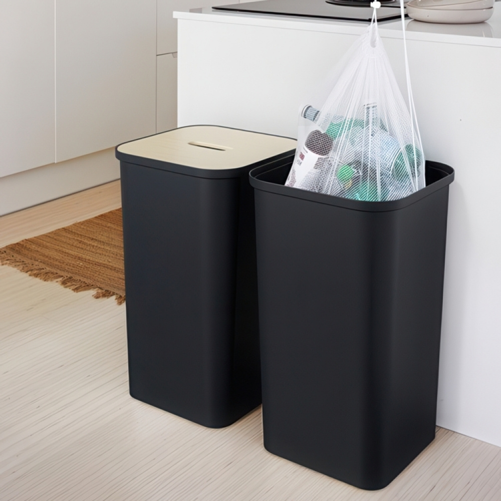 Laundry Basket, 53 L, SMARTSTORE COLLECT, 36 x 36 x H 58 cm, Black / wood in the group Storage / Laundry and care / Laundry baskets at SmartaSaker.se (43099)
