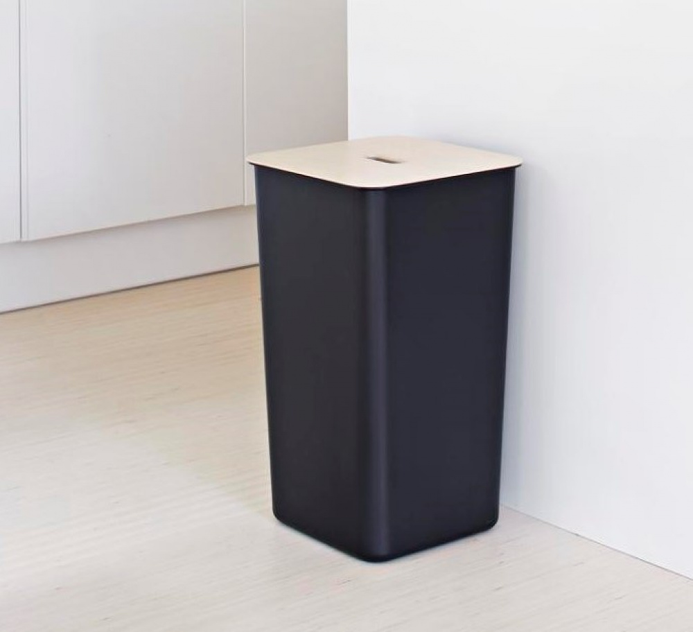 Laundry Basket, 53 L, SMARTSTORE COLLECT, 36 x 36 x H 58 cm, Black / wood in the group Storage / Laundry and care / Laundry baskets at SmartaSaker.se (43099)