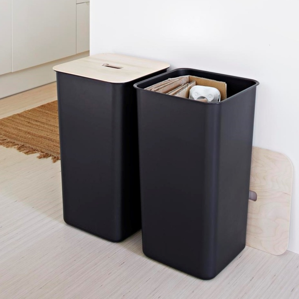 Laundry Basket, 53 L, SMARTSTORE COLLECT, 36 x 36 x H 58 cm, Black / wood in the group Storage / Laundry and care / Laundry baskets at SmartaSaker.se (43099)