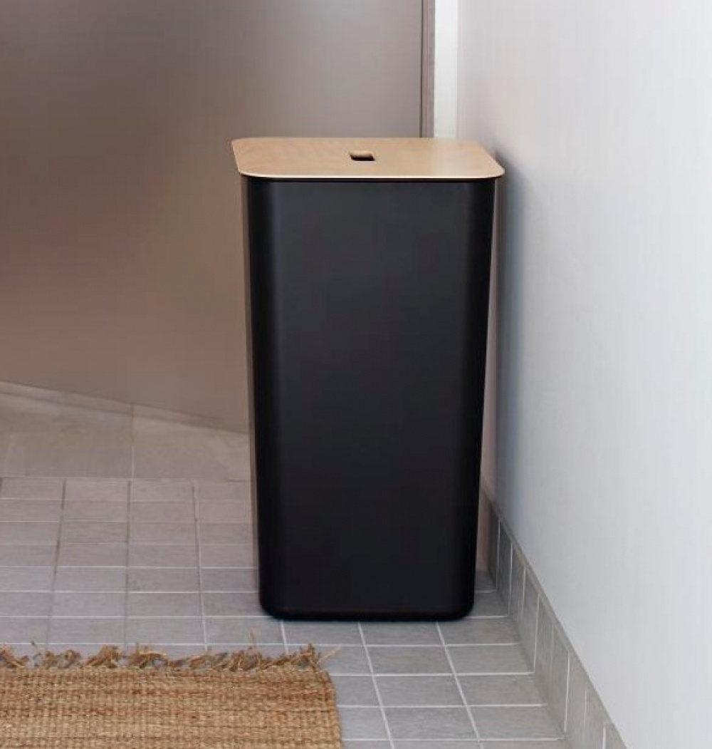 Laundry Basket, 53 L, SMARTSTORE COLLECT, 36 x 36 x H 58 cm, Black / wood in the group Storage / Laundry and care / Laundry baskets at SmartaSaker.se (43099)