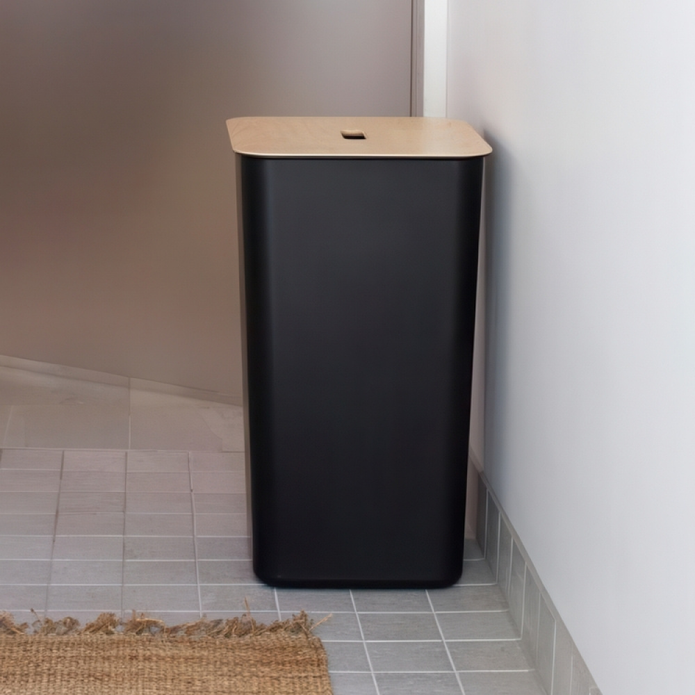 Laundry Basket, 53 L, SMARTSTORE COLLECT, 36 x 36 x H 58 cm, Black / wood in the group Storage / Laundry and care / Laundry baskets at SmartaSaker.se (43099)