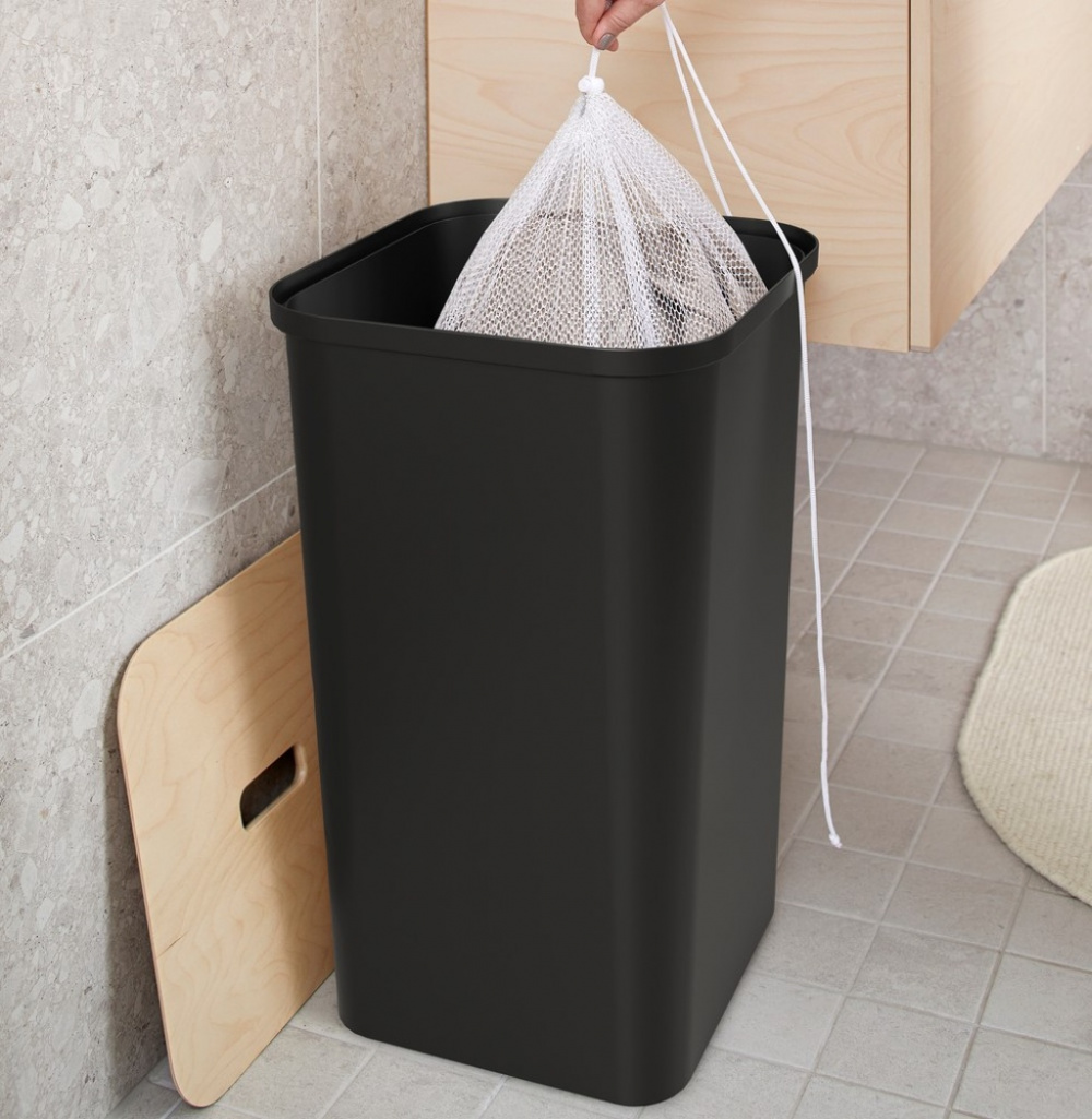 Laundry Basket, 53 L, SMARTSTORE COLLECT, 36 x 36 x H 58 cm, Black / wood in the group Storage / Laundry and care / Laundry baskets at SmartaSaker.se (43099)