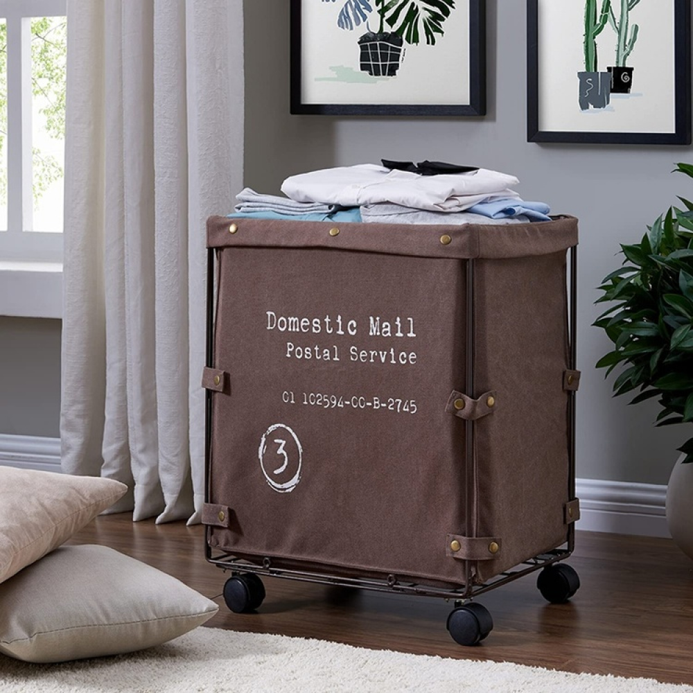 Laundry basket on wheels, CANVAS LAUNDRY HAMPER, 46 x 38 x H 59 cm, Brown in the group Storage / Laundry and care / Laundry baskets at SmartaSaker.se (43100)