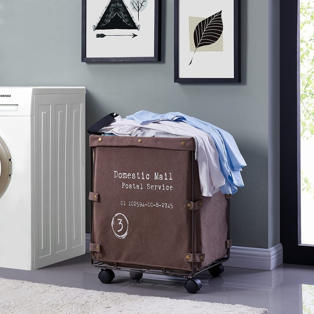 Laundry basket on wheels, CANVAS LAUNDRY HAMPER, 46 x 38 x H 59 cm, Brown in the group Storage / Laundry and care / Laundry baskets at SmartaSaker.se (43100)