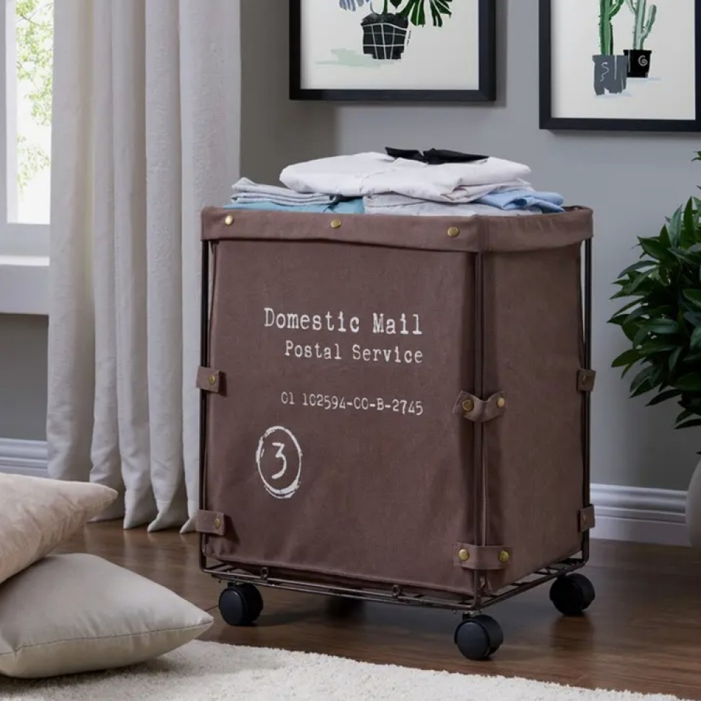 Laundry basket on wheels, CANVAS LAUNDRY HAMPER, 46 x 38 x H 59 cm, Brown in the group Storage / Laundry and care / Laundry baskets at SmartaSaker.se (43100)