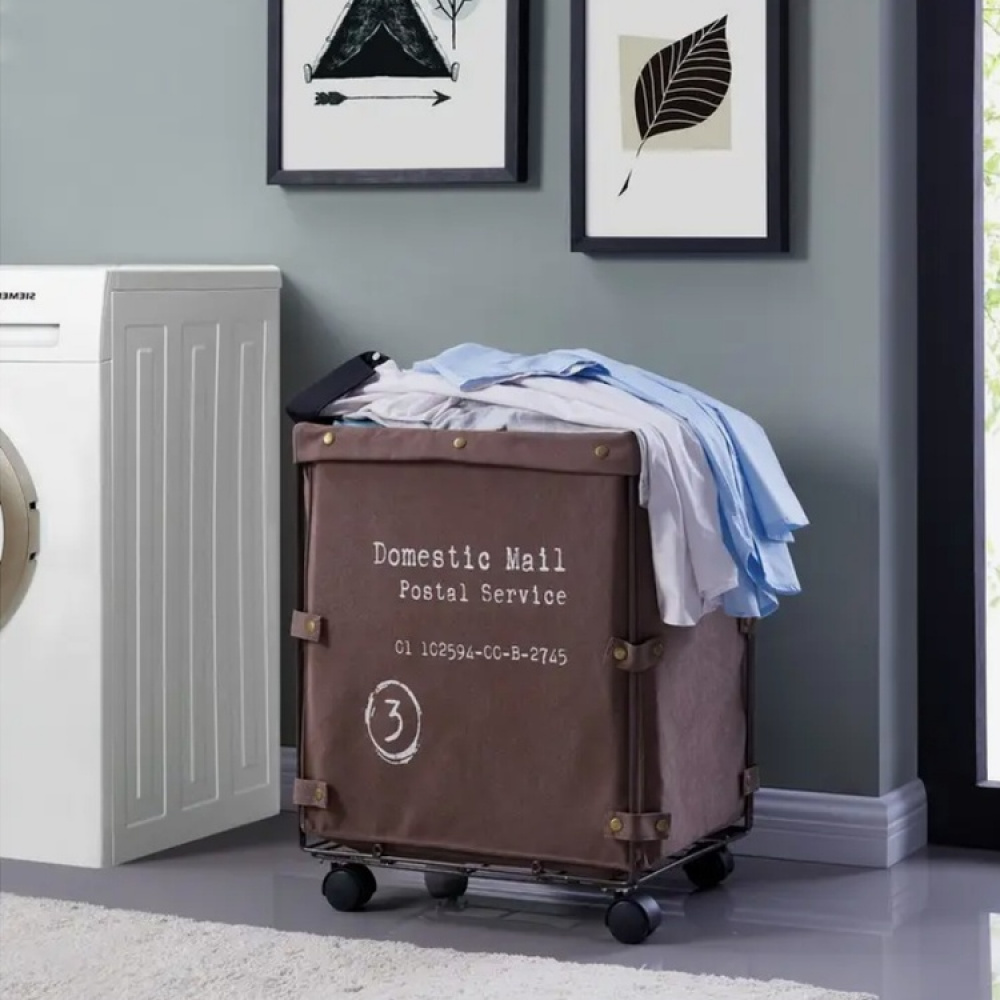 Laundry basket on wheels, CANVAS LAUNDRY HAMPER, 46 x 38 x H 59 cm, Brown in the group Storage / Laundry and care / Laundry baskets at SmartaSaker.se (43100)