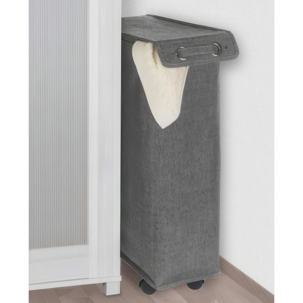Laundry basket on wheels, Slim, CORNO PRIME, 18,5 x 40 x H 60 cm, Black / White in the group Storage / Laundry and care / Laundry baskets at SmartaSaker.se (43101)