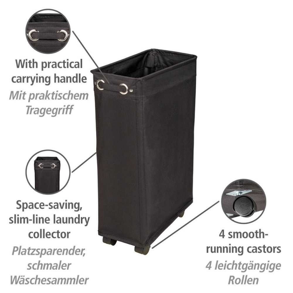 Laundry basket on wheels, Slim, CORNO PRIME, 18,5 x 40 x H 60 cm, Black in the group Storage / Laundry and care / Laundry baskets at SmartaSaker.se (43102)