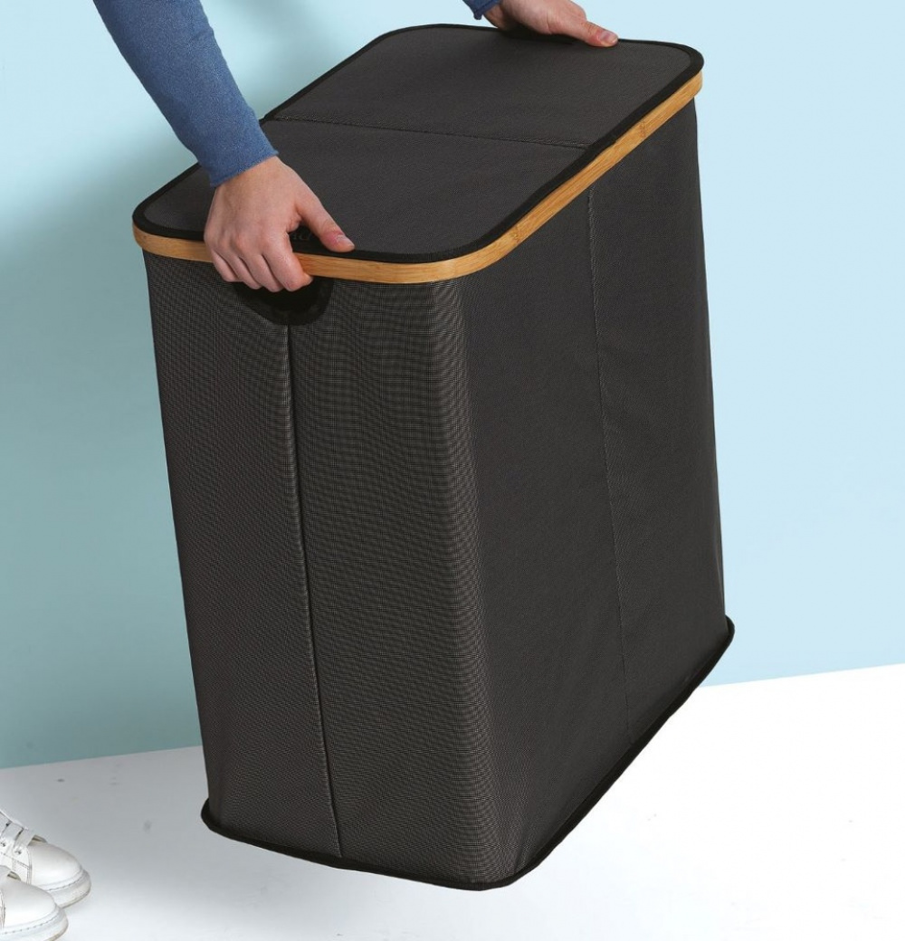 Laundry basket, 2 Compartments, PORTABIANCHERIA DOPPIO, 54 x 34 x H 58,5cm, Grey / Bamboo in the group Storage / Laundry and care / Laundry baskets at SmartaSaker.se (43105)
