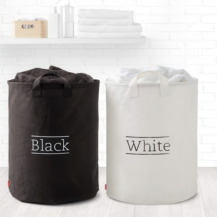 Laundry Baskets, Set of 2, BLACK & WHITE, Ø40 x h 55 cm, Offwhite & Black in the group Storage / Laundry and care / Laundry baskets at SmartaSaker.se (43108)