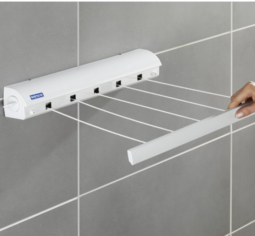 Drying lines, Wall mount, PULL-OUT, 21 m, White in the group Storage / Laundry and care / Drying racks at SmartaSaker.se (43114)
