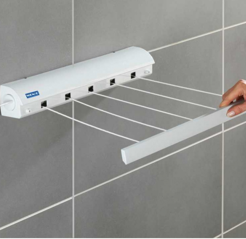 Drying lines, Wall mount, PULL-OUT, 21 m, White in the group Storage / Laundry and care / Drying racks at SmartaSaker.se (43114)
