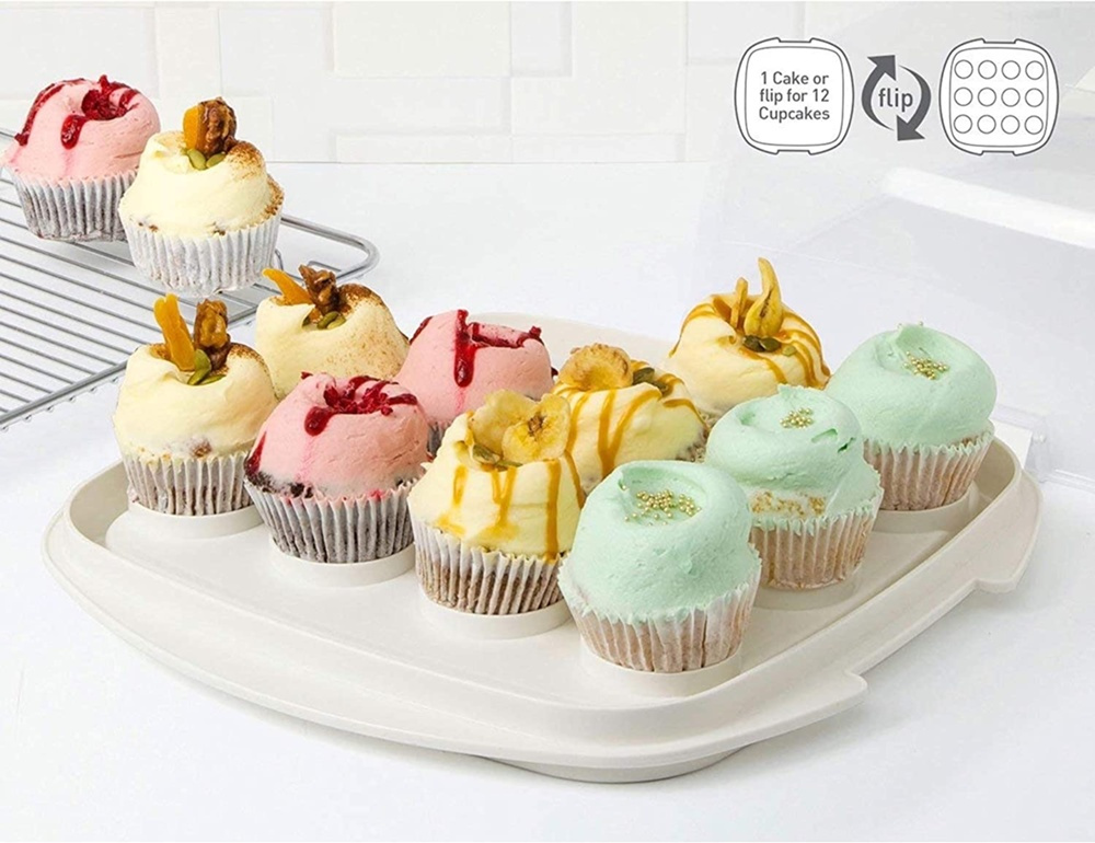 Cake Box with lid, SISTEMA BAKE IT CAKE & CUPCAKE STORER, Transparent / White in the group Storage / Kitchen storage at SmartaSaker.se (43145)